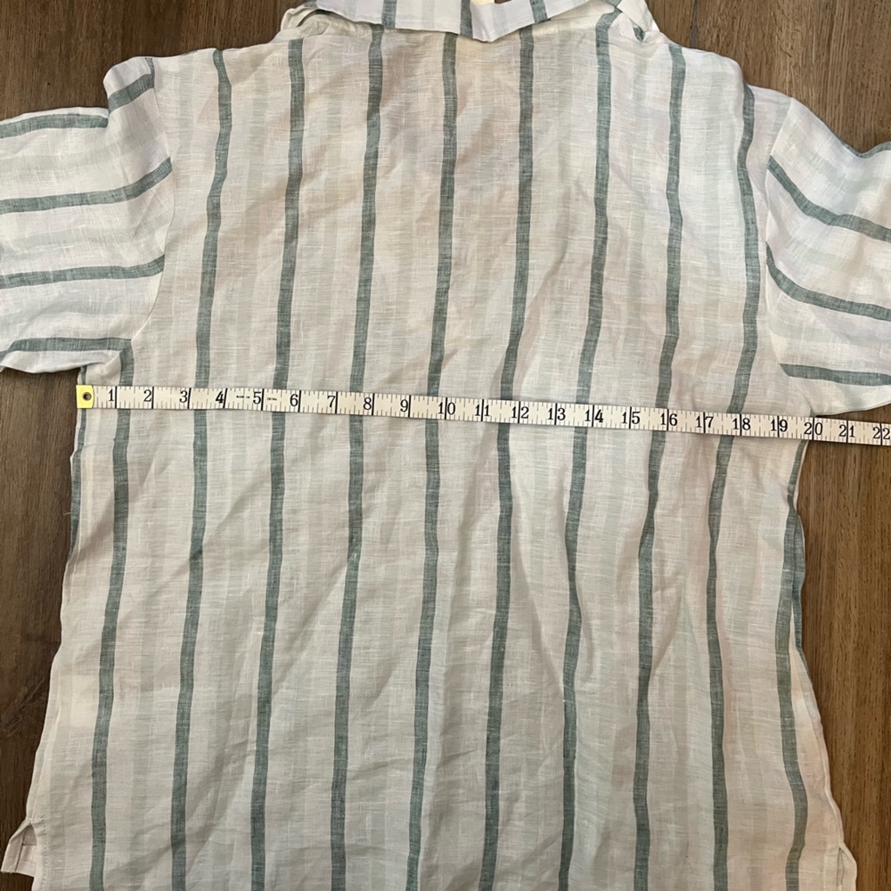 NWT White/ Mint Stripe Lintico Linen ¾-Sleeve Button-Down Shirt - Picture 6 of 6